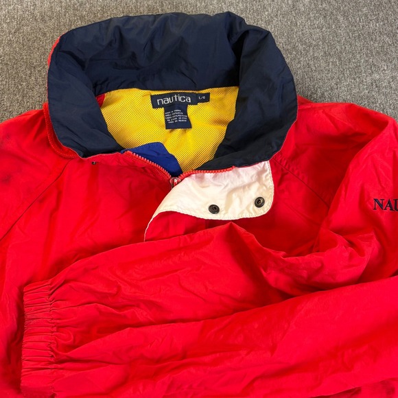 VTG Nautica Mens Red Windbreaker L Large Sailing Full Zip jacket Old Money Yacht - Picture 1 of 16